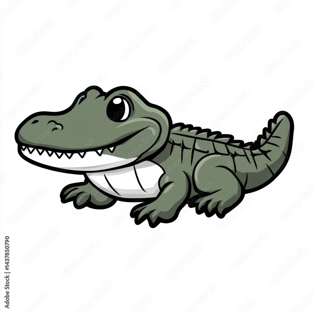 Fototapeta premium Happy baby alligator cartoon, white background, children's book illustration