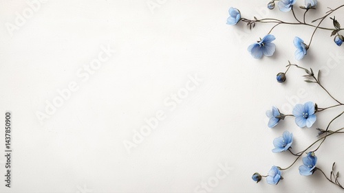 Fototapeta Naklejka Na Ścianę i Meble -  Delicate Blue Flax Flowers on White Textured Background flax flowers floral blue bloom blossom white