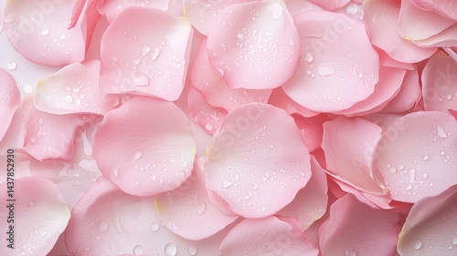 Fototapeta Naklejka Na Ścianę i Meble -  Delicate Pink Rose Petals with Water Droplets rose petals pink water droplets floral background soft