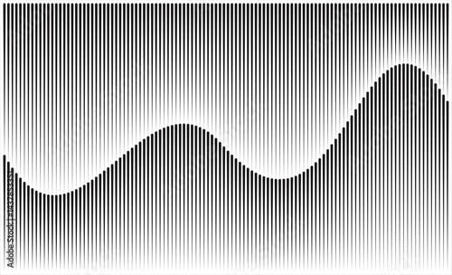 Black and white vertical lines create a dynamic wavy distortion, An undulating optical abstract art.