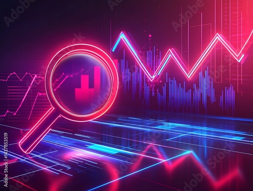 A neon red and blue glowing arrow pointing upwards, illuminated in the background, creating a vibrant, dynamic visual effect.