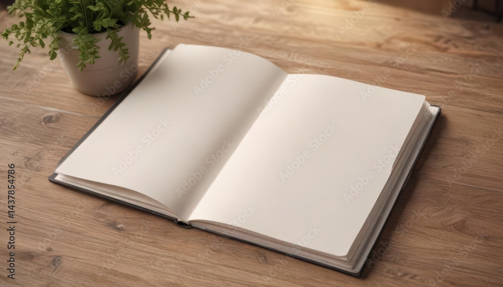 Fototapeta premium Open vertical photo album mockup with blank pages, ready for cherished memories , graphic, template, scrapbook supplies
