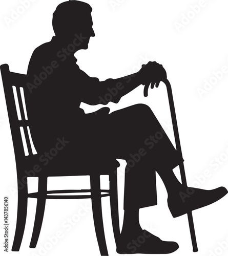 Wise Old Man Sitting Silhouette Design