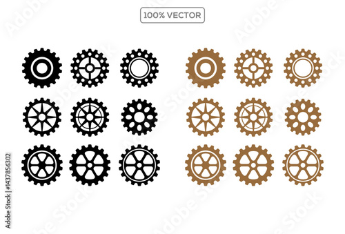 Old brass metal gears.Vintage bronze metallic cogwheels isolated. vector template