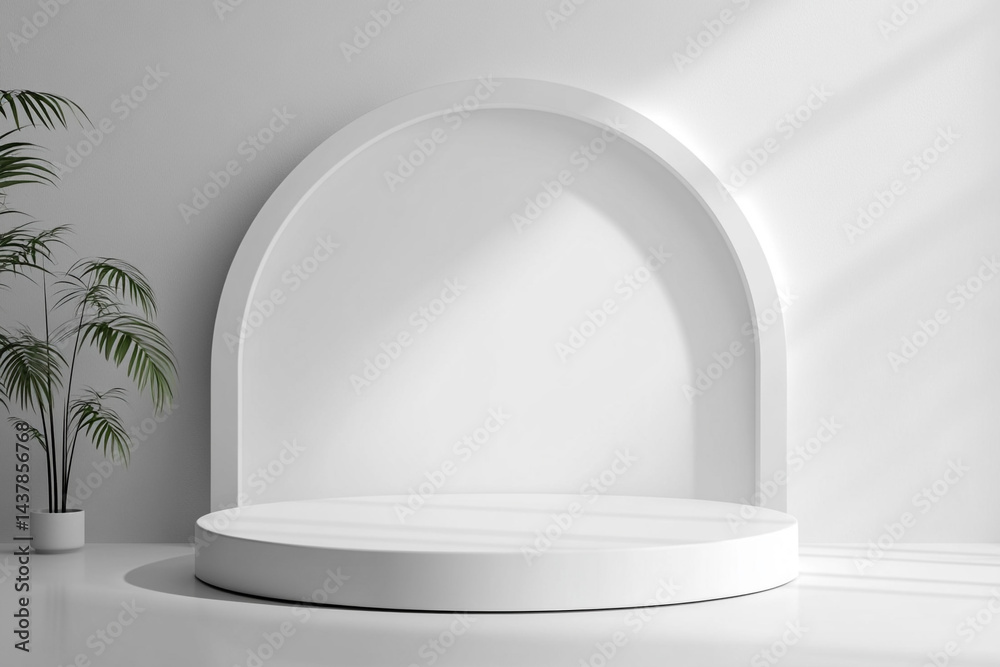 Minimalist Arch Display with Soft Shadows for Product Presentation. Ideal for Cosmetics or Accessories. Minimalist Arch Display with Soft Shadows for Product Presentation. Ideal for Cosmetics or Accessories.