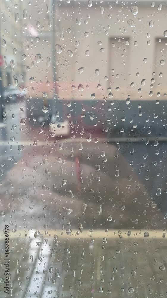 raindrops on a window with a street view
