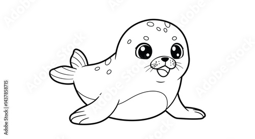 Playful Seal: A charming illustration of a cute seal pup, rendered in a simple yet adorable style, capturing its playful nature.