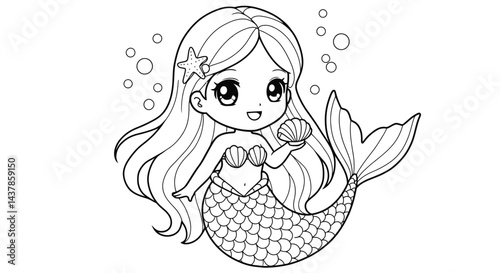 Cute Mermaid Coloring Page