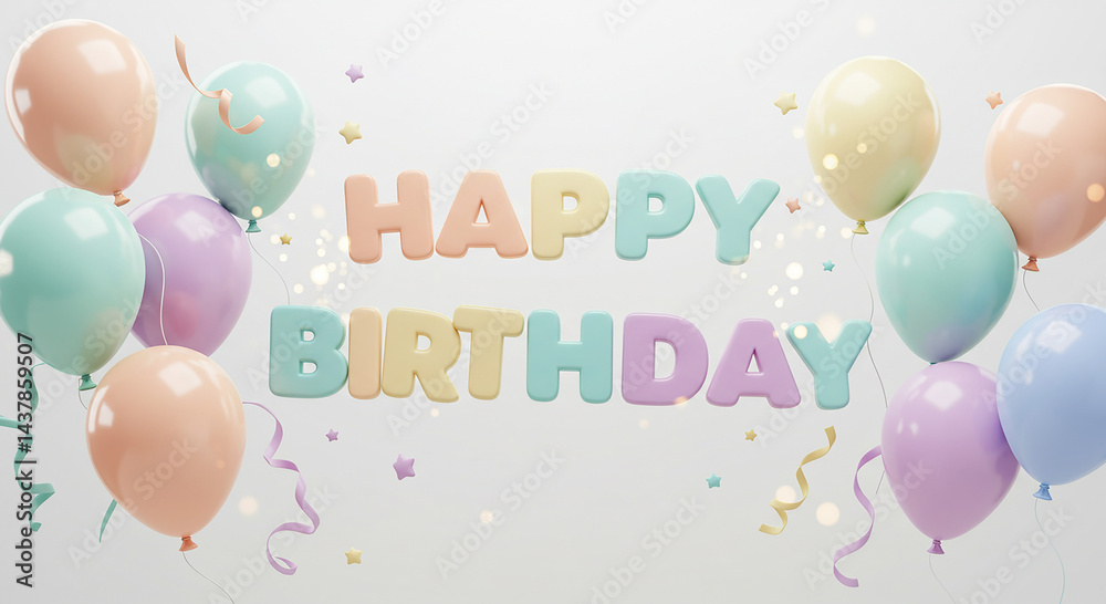Fototapeta premium Pastel Balloons Happy Birthday Party Celebration
