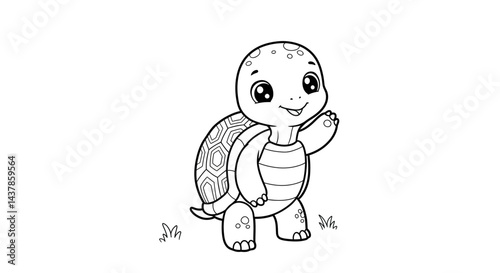 Smiling Turtle Cartoon: A friendly and adorable cartoon turtle waving hello with a cheerful expression, this cute character embodies playfulness and fun.