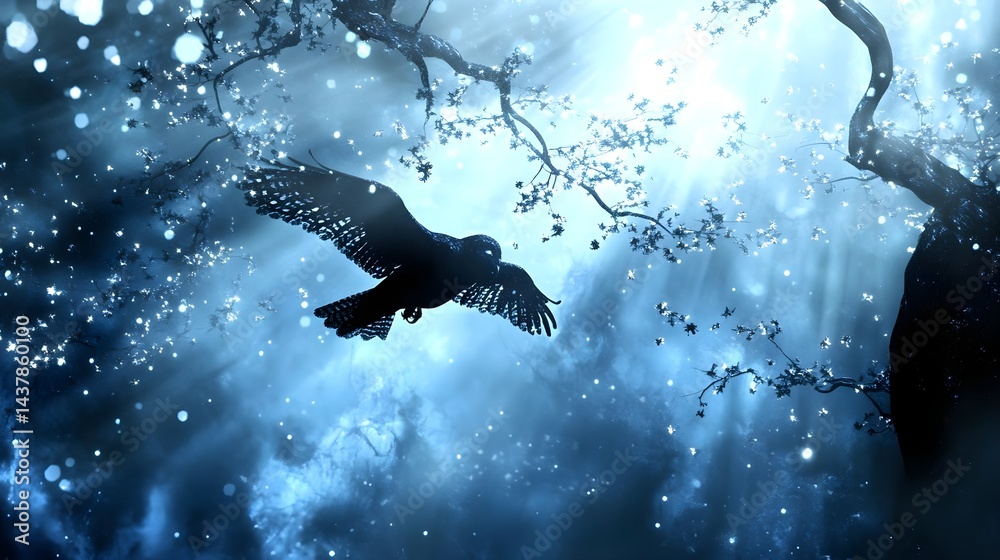 Fototapeta premium Extraordinary Owl Emerges from Woodland into Magical Light