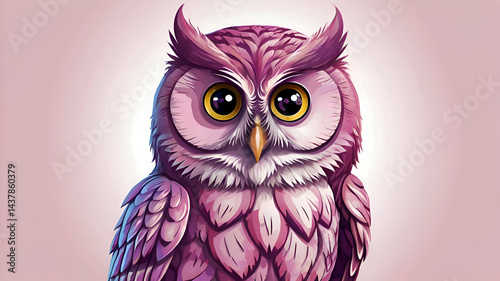 Cartoon Owl Illustration In Pink And Purple Colors white background