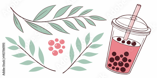 vector illustration of a glass of boba tea