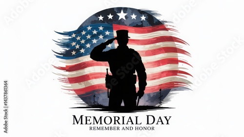 Memorial Day Tribute Soldier Saluting American Flag Watercolor Design