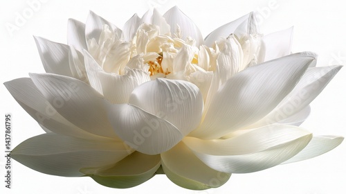 Delicate White Lotus Flower with Striking Petals Isolated on Background
