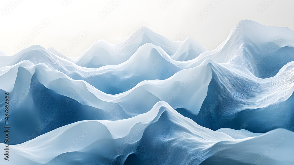 Fototapeta premium Dynamic ocean waves abstract art horizontal pure white background calm environment serene view
