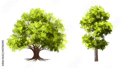 Vector of green tree side view isolated on white background ,watercolor tree elevation for landscape concept,environment scene,eco design, garden for spring
