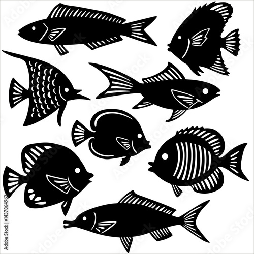Fish silhouettes set, tropical fish clipart, vector design, sea life illustration, marine fish art, aquarium collection, ocean shapes