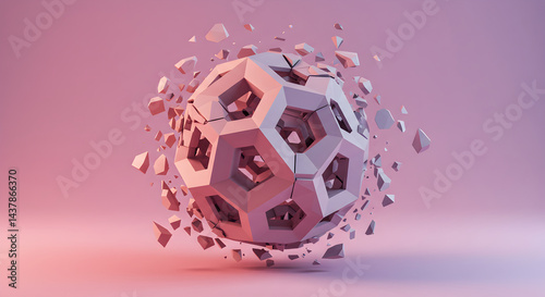 Deconstructed Geodesic Sphere With Fragmented Pieces Against Gradient Background