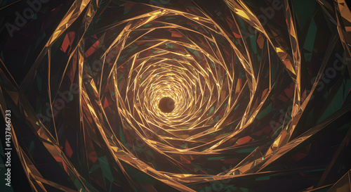 Hypnotic Golden Tunnel Creates Optical Illusion of Depth and Movement