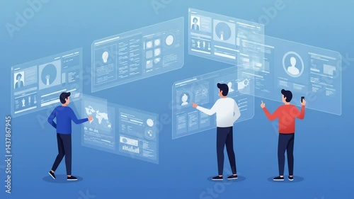People Interacting with Transparent Screen Interfaces Concept