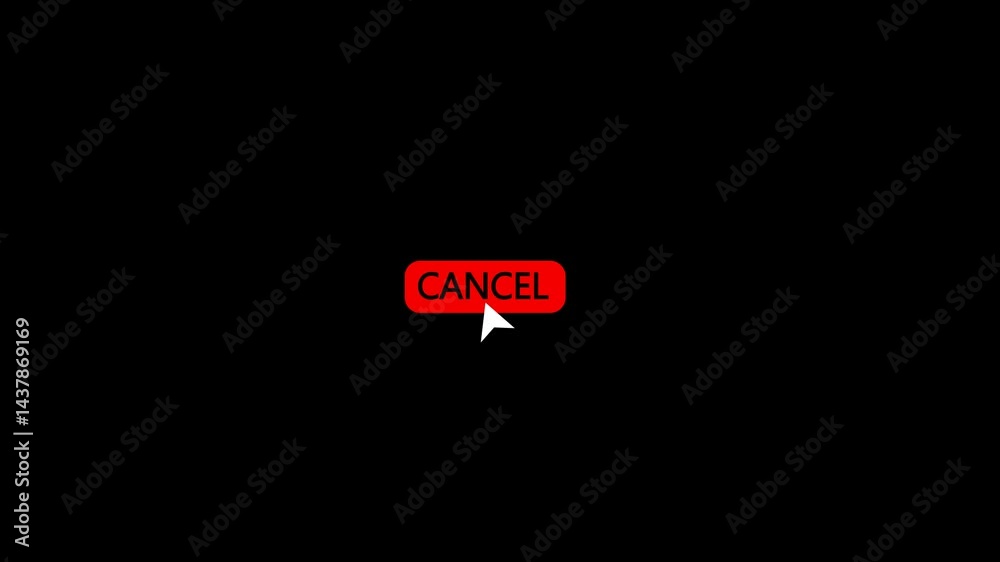 push cancel button closeup animation on transparent background.alpha channel. reject sign, pressing cancel sign, delete sign. animated command cancellation sign