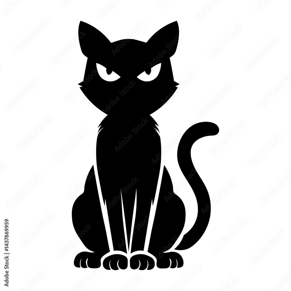 Scary Halloween cat silhouette. Cartoon black cat