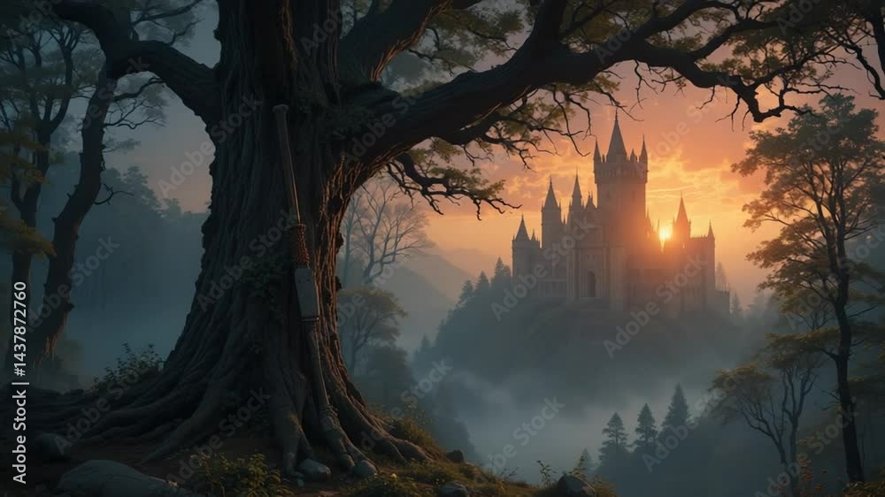 Exploring Old Castle View From Forest Path During Sunset Exploring Old Castle View From Forest Path During Sunset