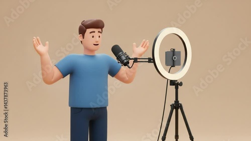 Man Explaining Something to Camera and Microphone Recording
