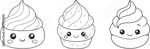 A cute kawaii dessert cupcake bundle with sweet smiling faces perfect for kids party