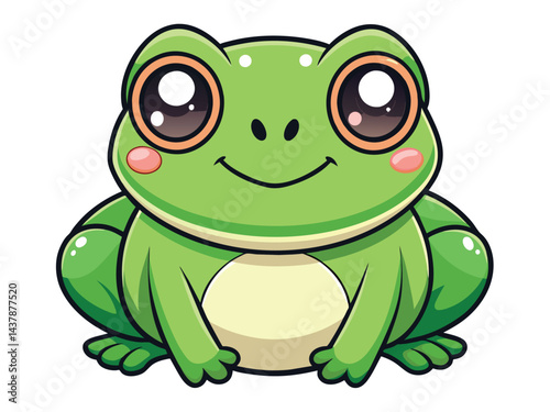 Cute green amphibian cartoon vector illustration of a happy frog sitting