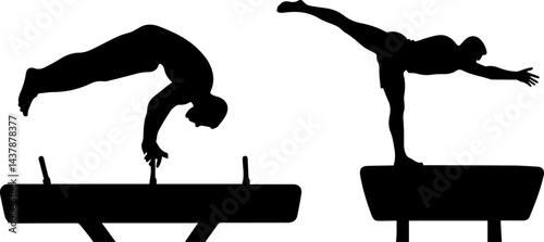 Gymnasts Performing on Pommel Horse Silhouette