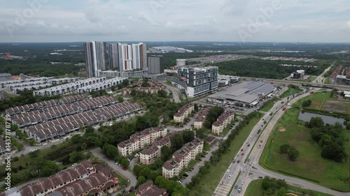 Aerial shot of housing district in Sepang near the International F1 Circuit in Selangor and KLIA airport, Malaysia