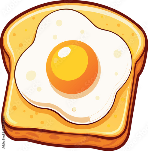 Premium Vector Illustration of a Golden Fried Egg on Toast – Ideal for Breakfast Menus, Culinary Blogs, Food Advertisements, and Healthy Lifestyle Branding