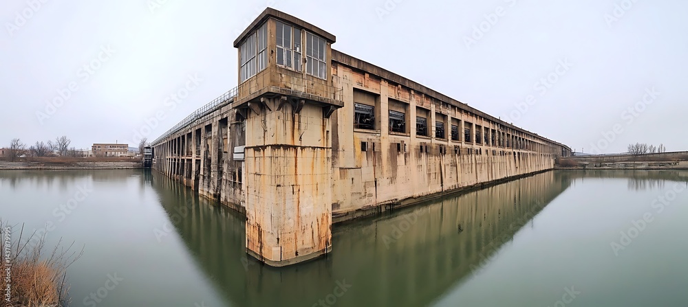 Fototapeta premium Hydel Power Station With A Large Dam Capturing The Flow Of Water For Clean And Green Electricity Generation