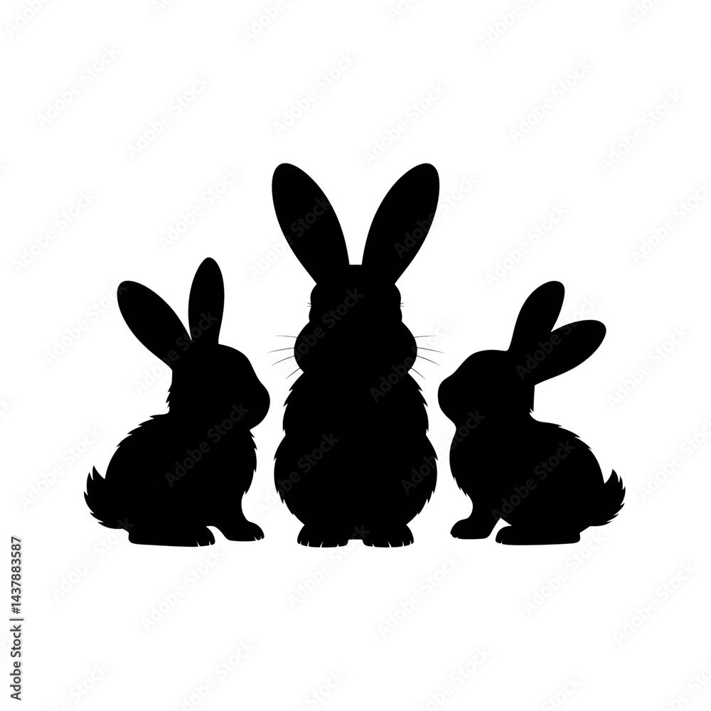 Obraz premium Rabbit silhouettes three bunnies in a row, easter animal, cute pet, holiday, spring
