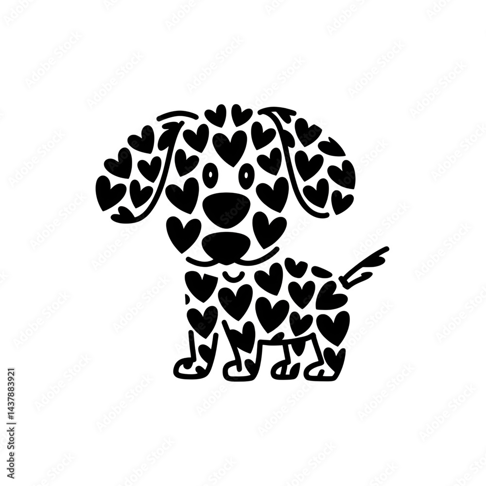 Fototapeta premium Dog illustration made of hearts, cute puppy, animal design, love symbol, pet art