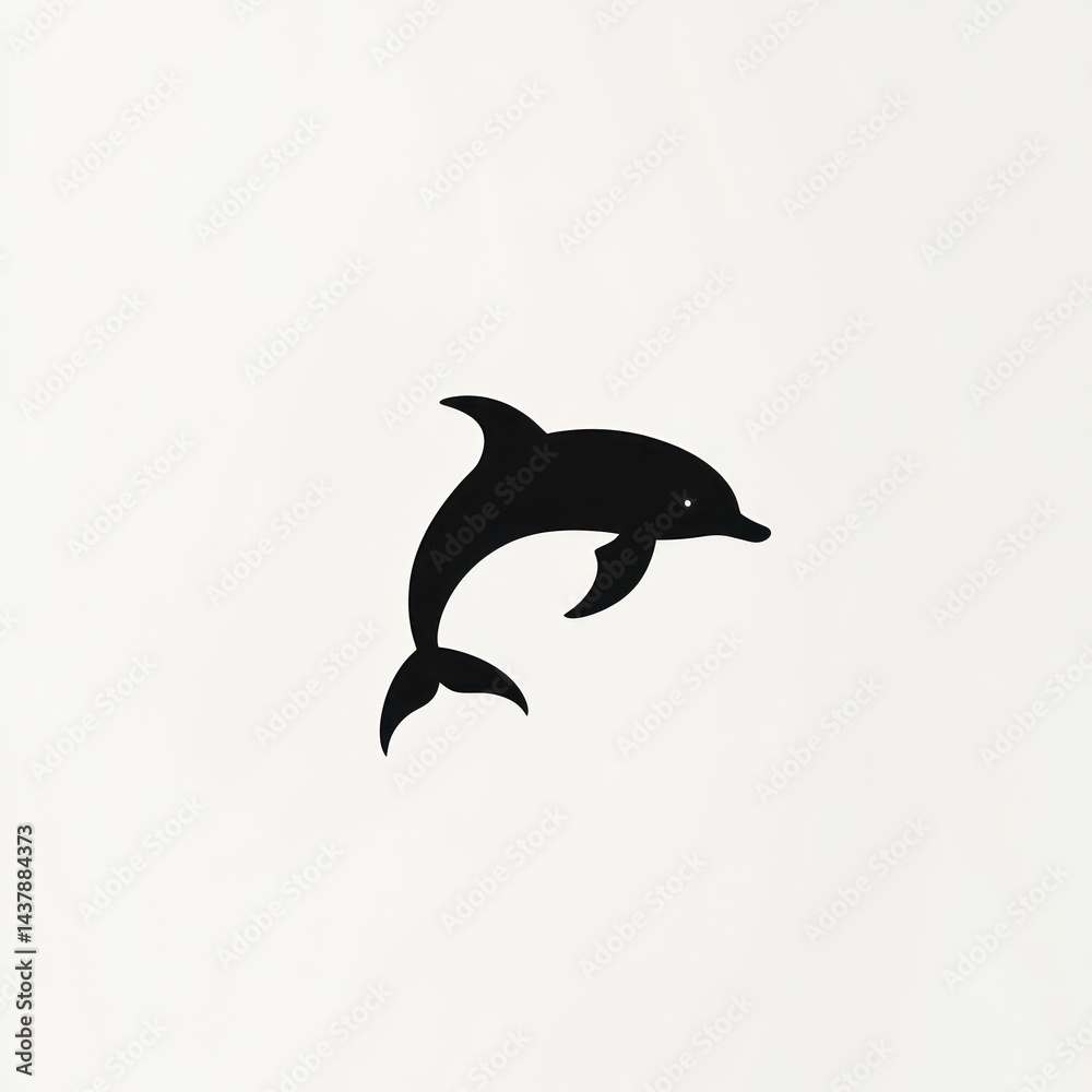 Fototapeta premium Leaping dolphin silhouette, ocean background, marine wildlife, nature illustration, for children's book