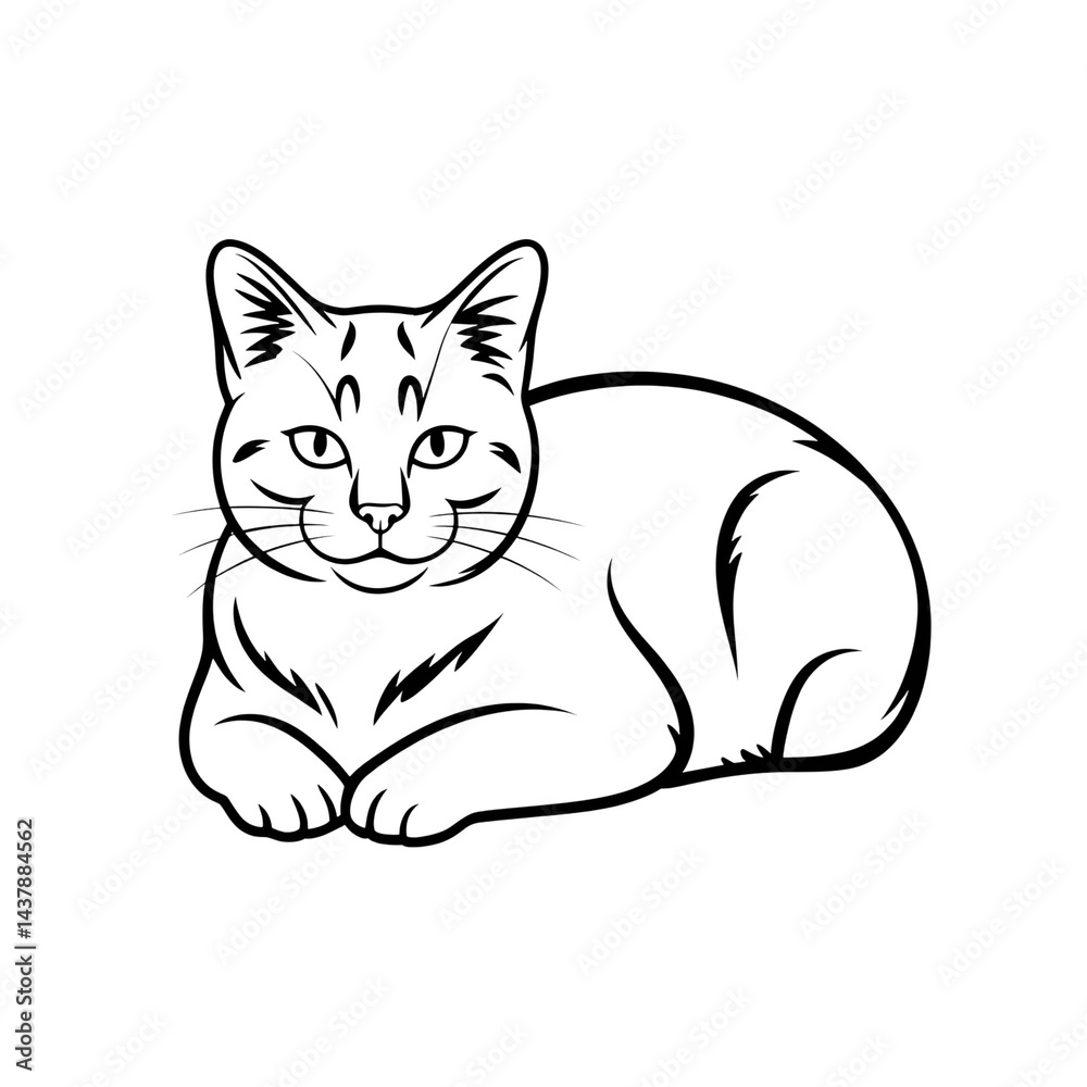 Resting cat outline illustration, feline pet lying down, domestic animal art Resting cat outline illustration, feline pet lying down, domestic animal art