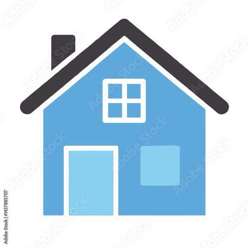 Simple Blue House Illustration with Roof Door and Windows for Home Living Real Estate Concept