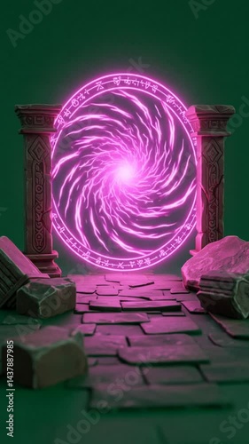 Glowing Portal Animation With Stone Frame Fantasy World Concept
