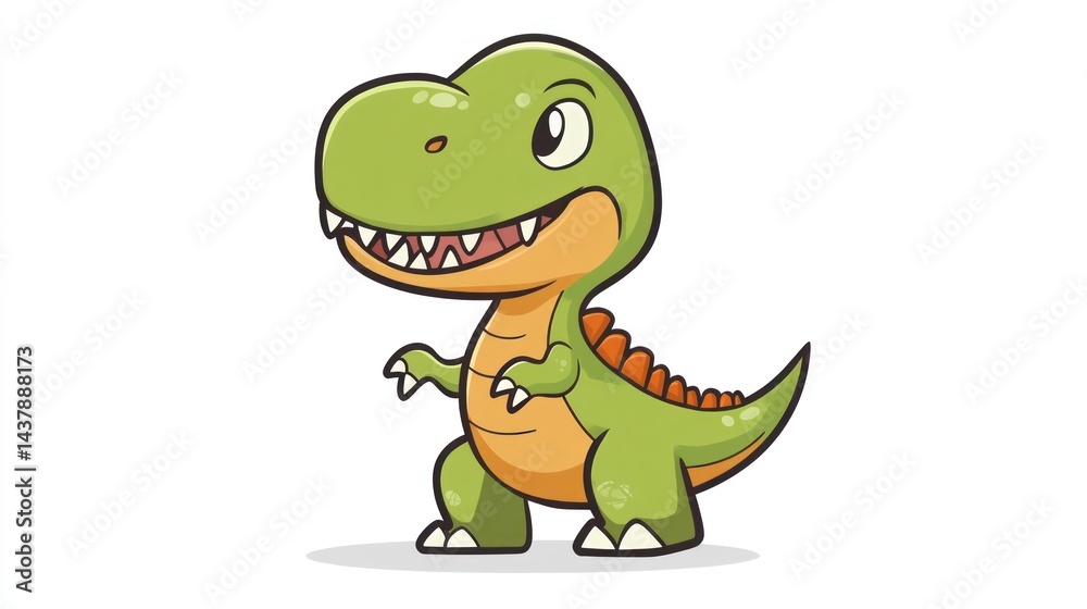 Fototapeta premium Cute cartoon T-Rex dinosaur illustration, white background, children's book