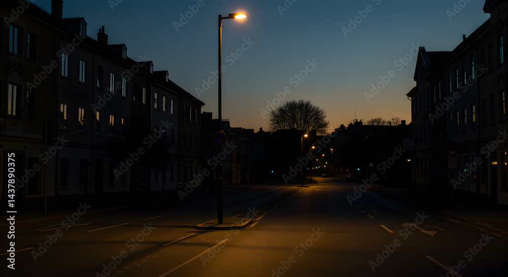 Fototapeta premium Diminishing Light Over Quiet Urban Street At Twilight Time