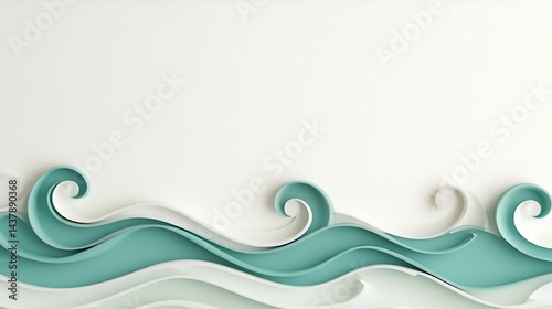 Teal Waves Paper Cut Design.