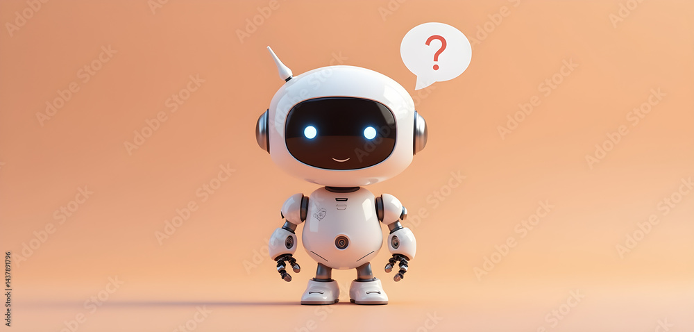 Fototapeta premium Cartoon 3d blue robot toy character with a blue screen and hands, a modern tech concept