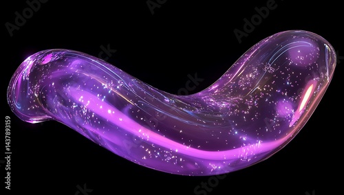 A single, glowing magical purple and blue curved line on a deep black background, creating a mesmerizing and ethereal visual effect.