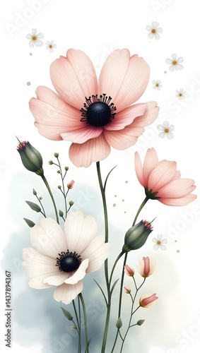 Soft Pink White Floral Illustration Bouquet
