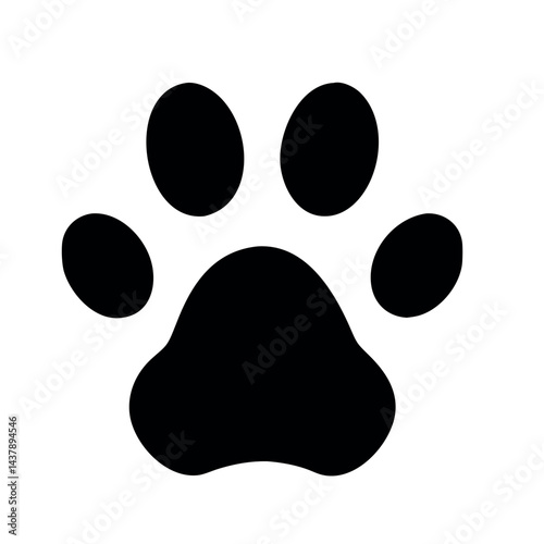 Black cat paw print icon vector illustration shows animal foot silhouette design with prints on white.