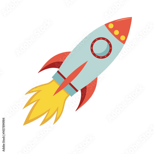 Red cartoon rocket spaceship vector illustration launch symbol.