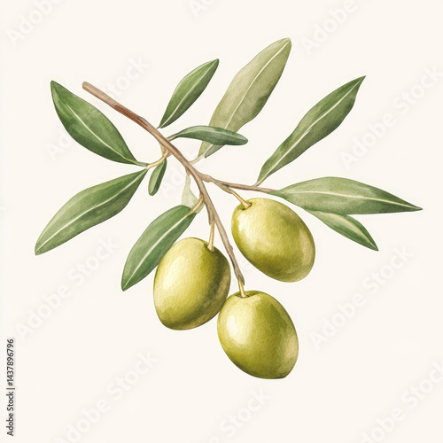 Wallpaper Mural Fresh Olive Branch with Ripe Green Olives and Leaves on a Soft Background Torontodigital.ca